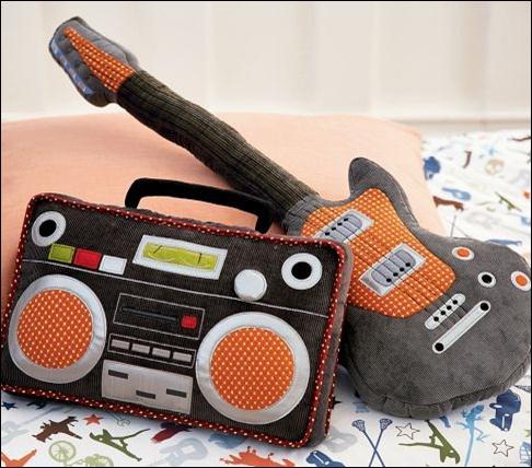 Guitar-and-boom-box-pillows