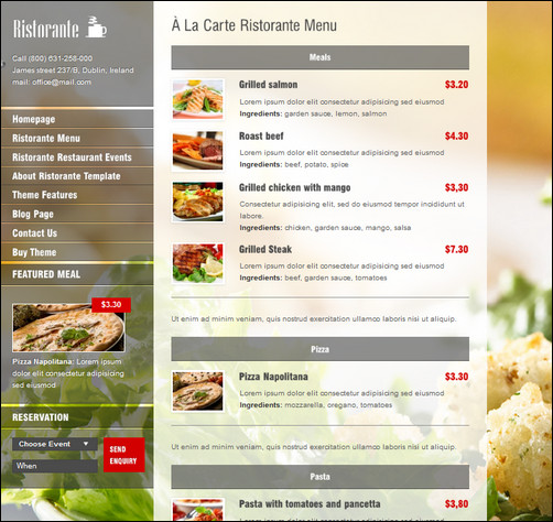 ristaurante restaurant menu templates