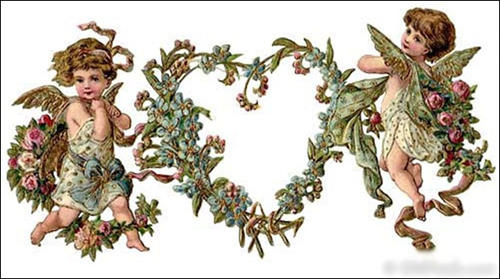 Cupids with Flowers Heart