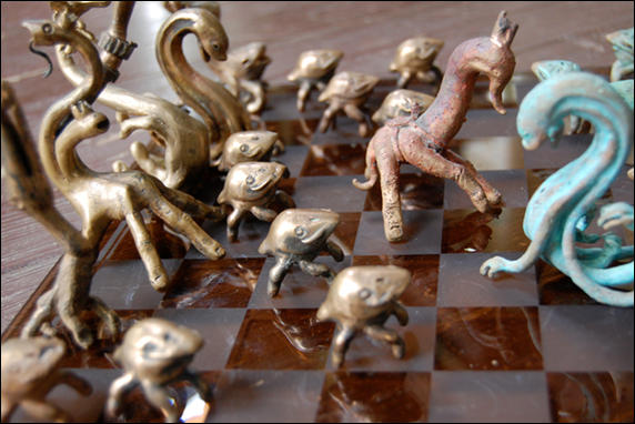Bronze Handmonster Chess Set by Mike Wohlwend