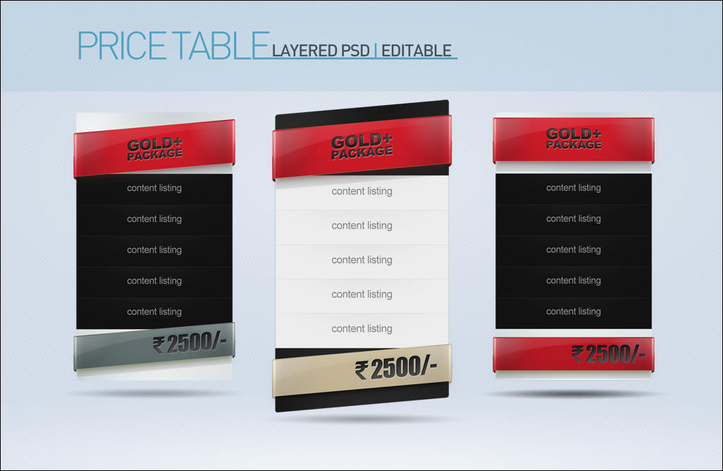 Price Table Set of 3 PSD