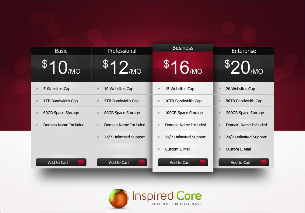 Free Professional Pricing Table ( PSD )