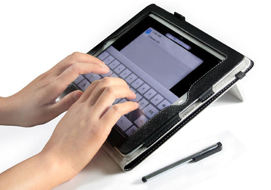 iPearl Leather Carrying Case for iPad 2, with Stand, hand strap and Touch Screen Stylus Pen