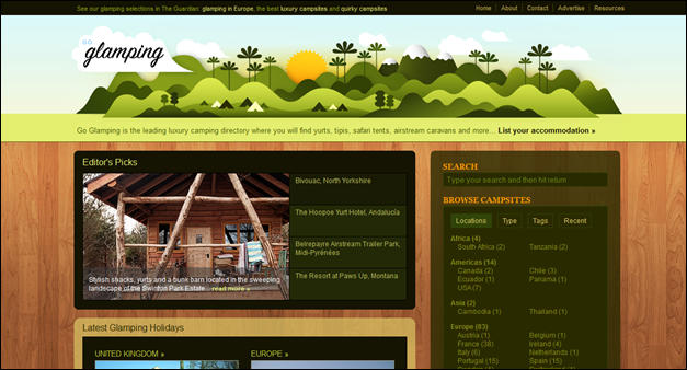 Go Glamping - websites using wood textures