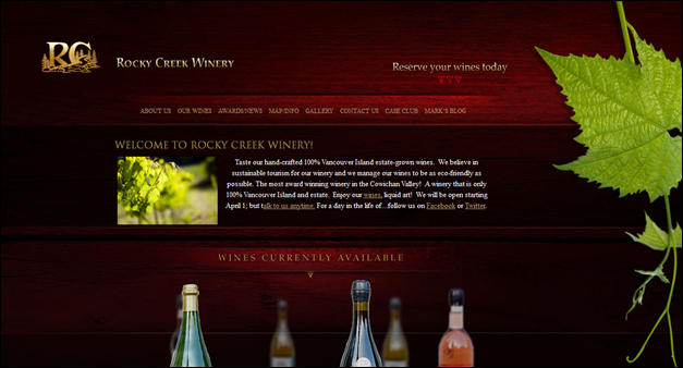 Rocky Creek Winery - websites using wood textures