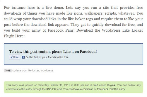 WordPress Like Locker wordpress facebook plugin