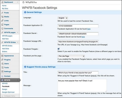 wp4fb wordpress facebook plugin