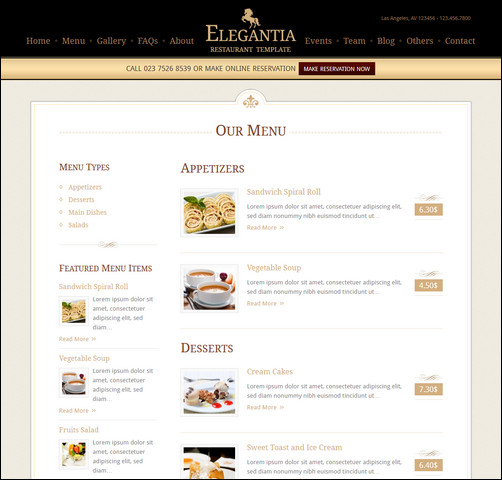 elegantia restaurant menu templates