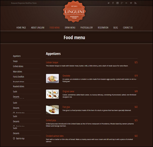 linguini restaurant menu templates