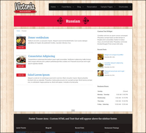 victoria restaurant menu templates