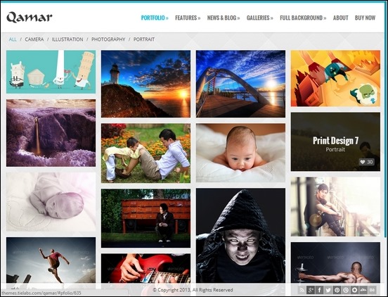 Qamar Portfolio is a great WordPress theme for photographers who want to show off their work online in a nice grid layout.